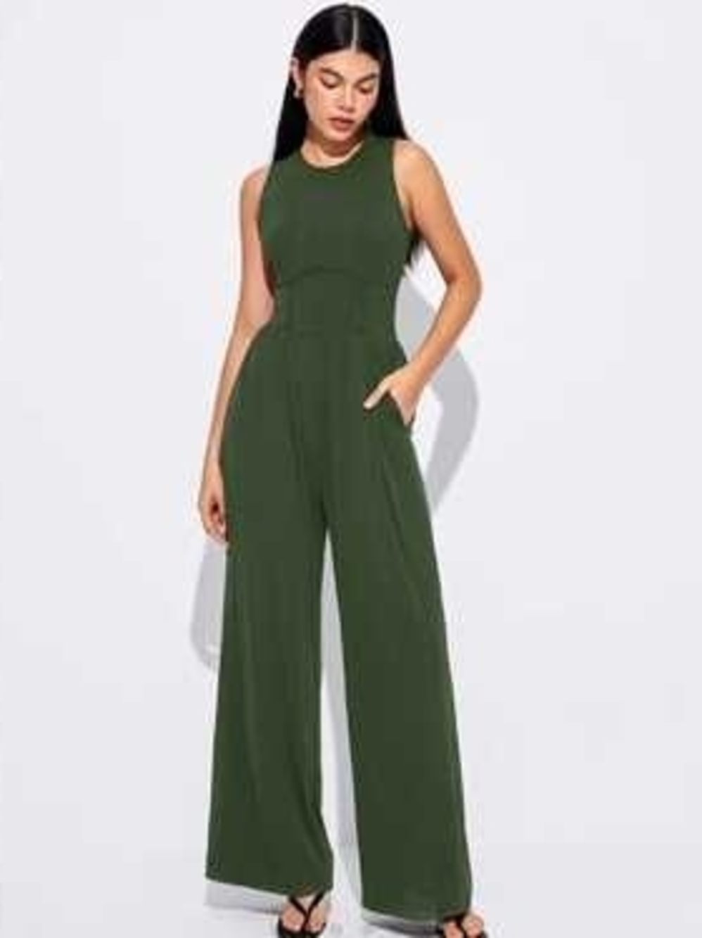 Cider Olive Green Sleeveless Wide-Leg Jumpsuit Size XS